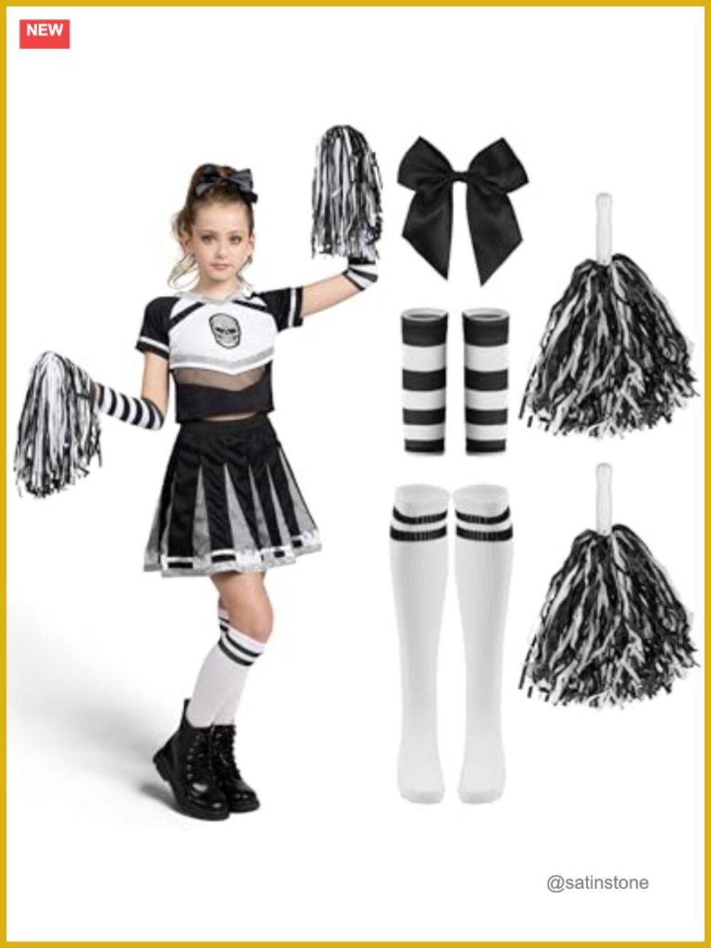 Girls Halloween Cheerleader Costume Skull Scary Outfit with Accessories